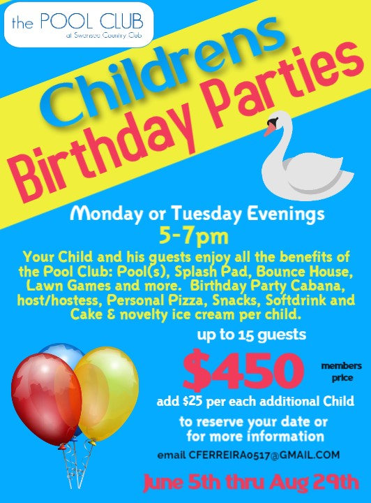 2023 Childrens Birthday Parties members pricing