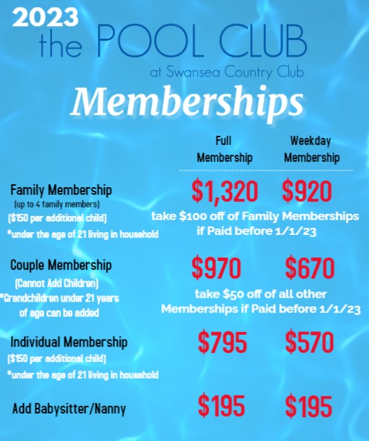 2023 pool club membership marketing sheet